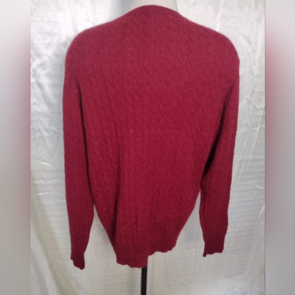JOSEPH ABBOUD Mens L 100% BABY ALPACA Sweater Burgundy Cable Knit Made in Peru - Picture 4 of 8
